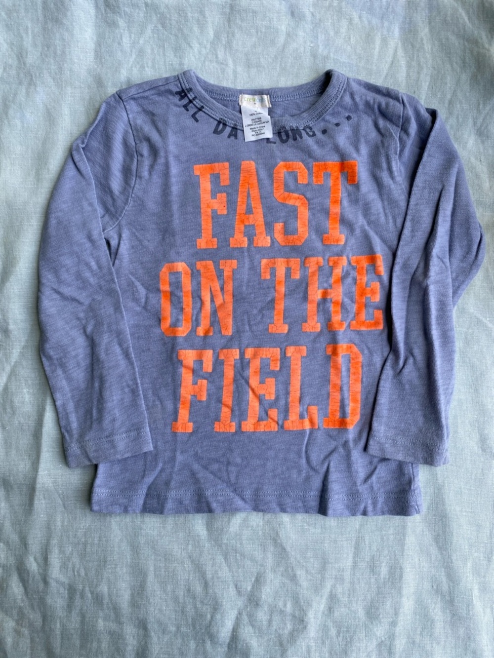Crewcuts heather grey blue Fast on the Field long sleeve graphic t-shirt